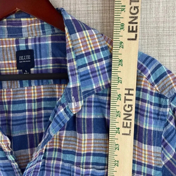 Blue Saks Fifth Ave Linen Shirt Short Sleeve Button Down Mens L 3824 - Picture 3 of 7